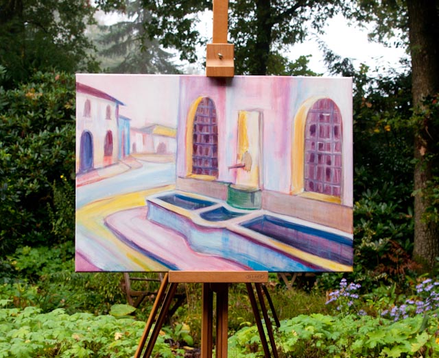 Dorpsstraat met wasplaats in Noord- Frankrijk